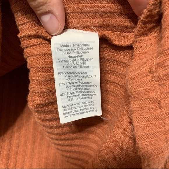 Madewell Brushed Rib Pleat-Sleeve Top Rust Orange 3/4 Sleeve Sweater size Large - Picture 8 of 10